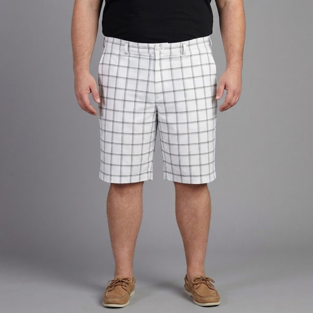 Nike Golf Plaid Tech Short Men 42 White Black Flat Front 487306-100 EUC
